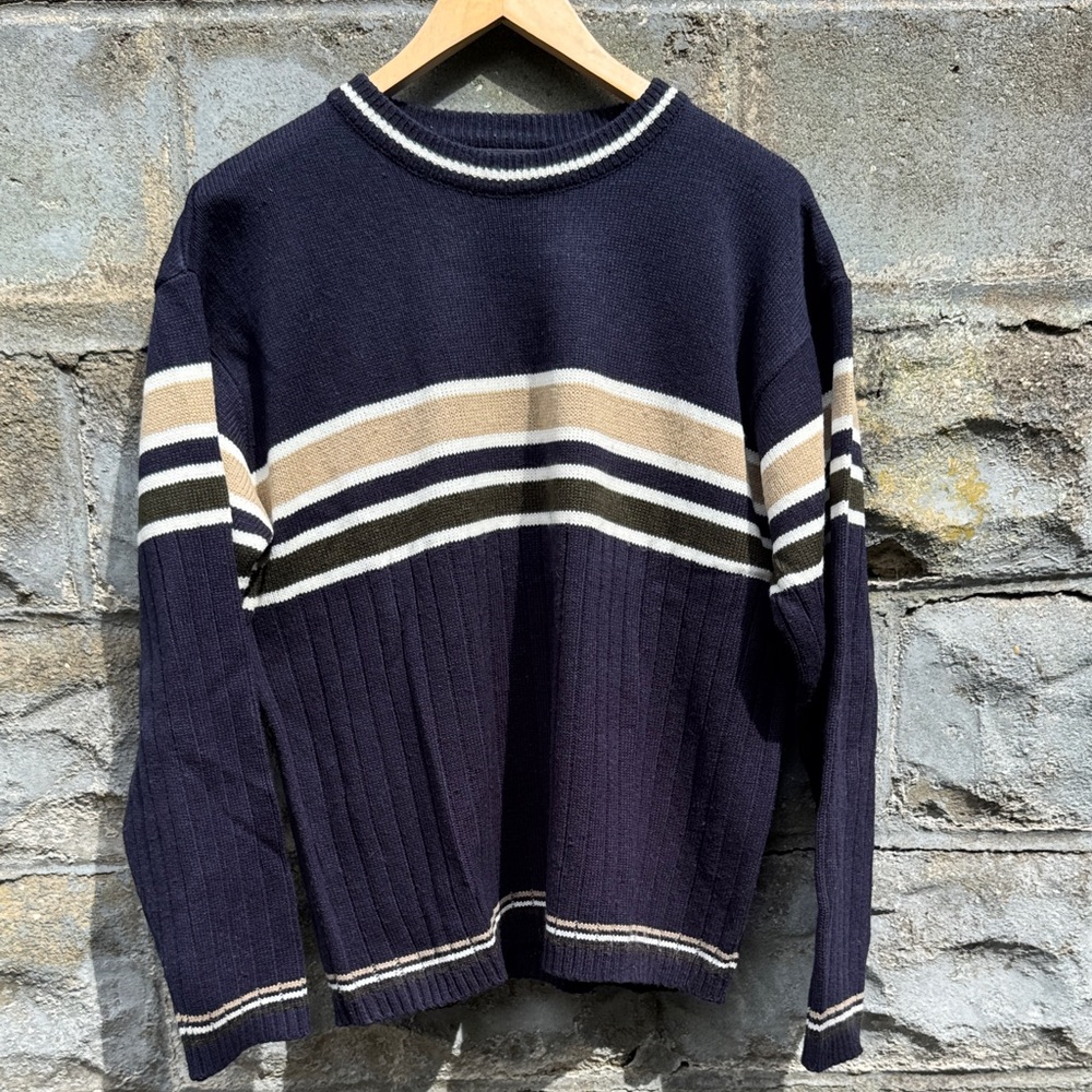 Y2K XG sweater size L navy blue skate surf ribbed vintage 2000s earth tone